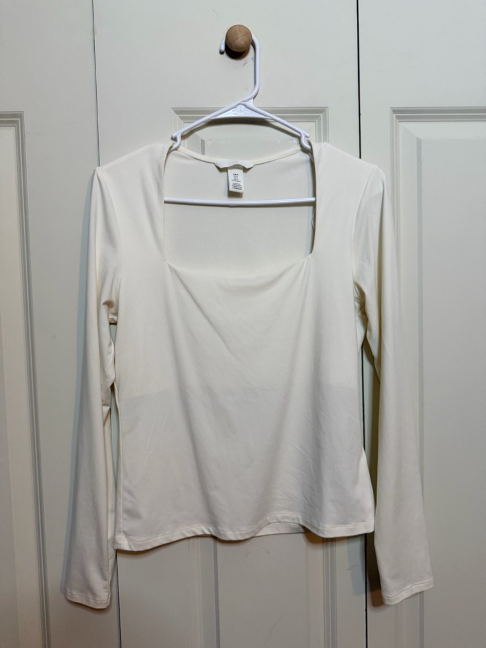 H&M Square Neck Long-Sleeve Top - Cream/Off-White